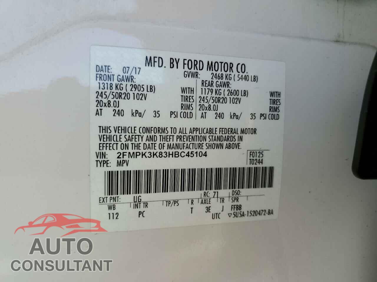 FORD EDGE 2017 - 2FMPK3K83HBC45104
