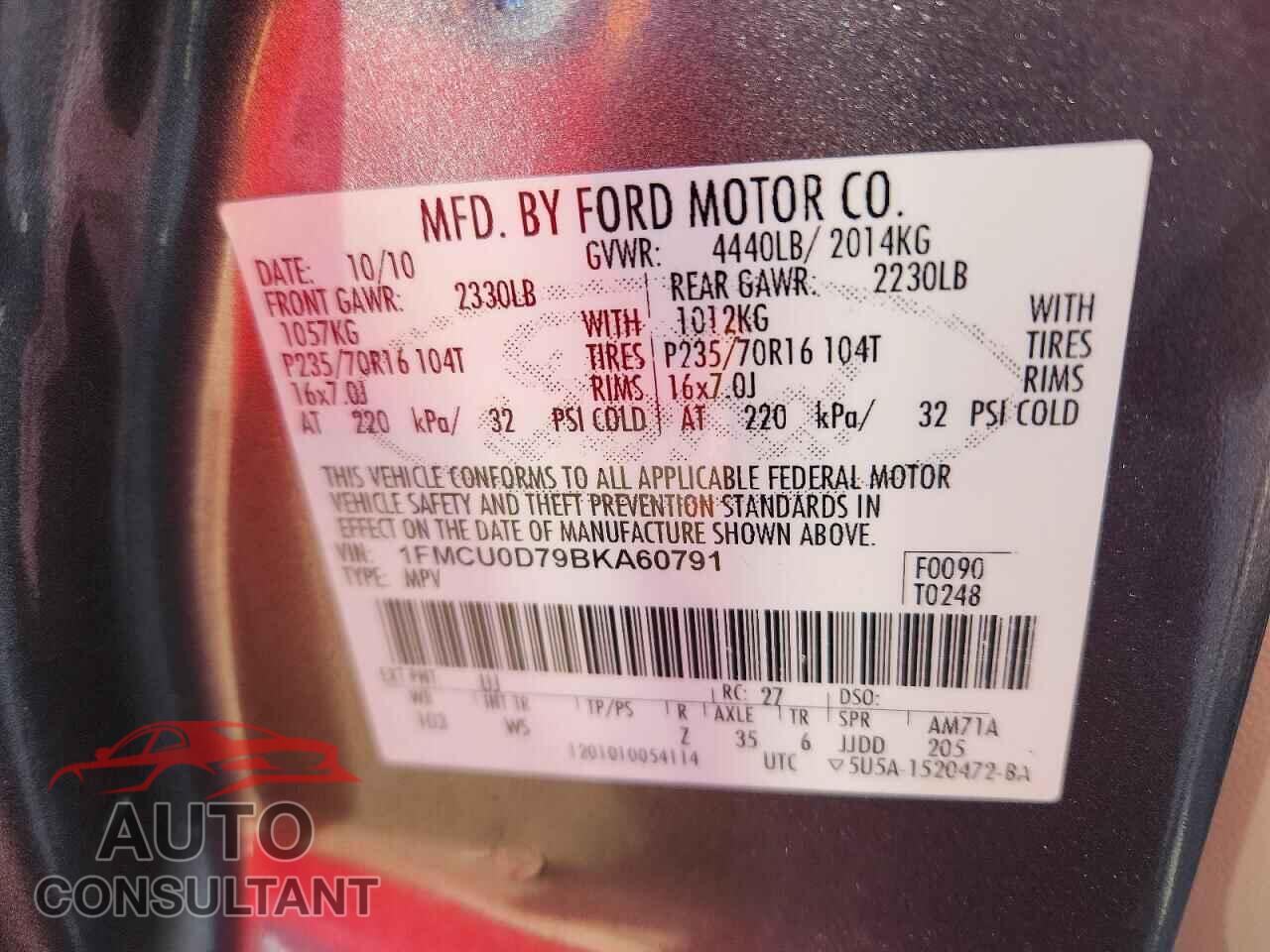 FORD ESCAPE 2011 - 1FMCU0D79BKA60791
