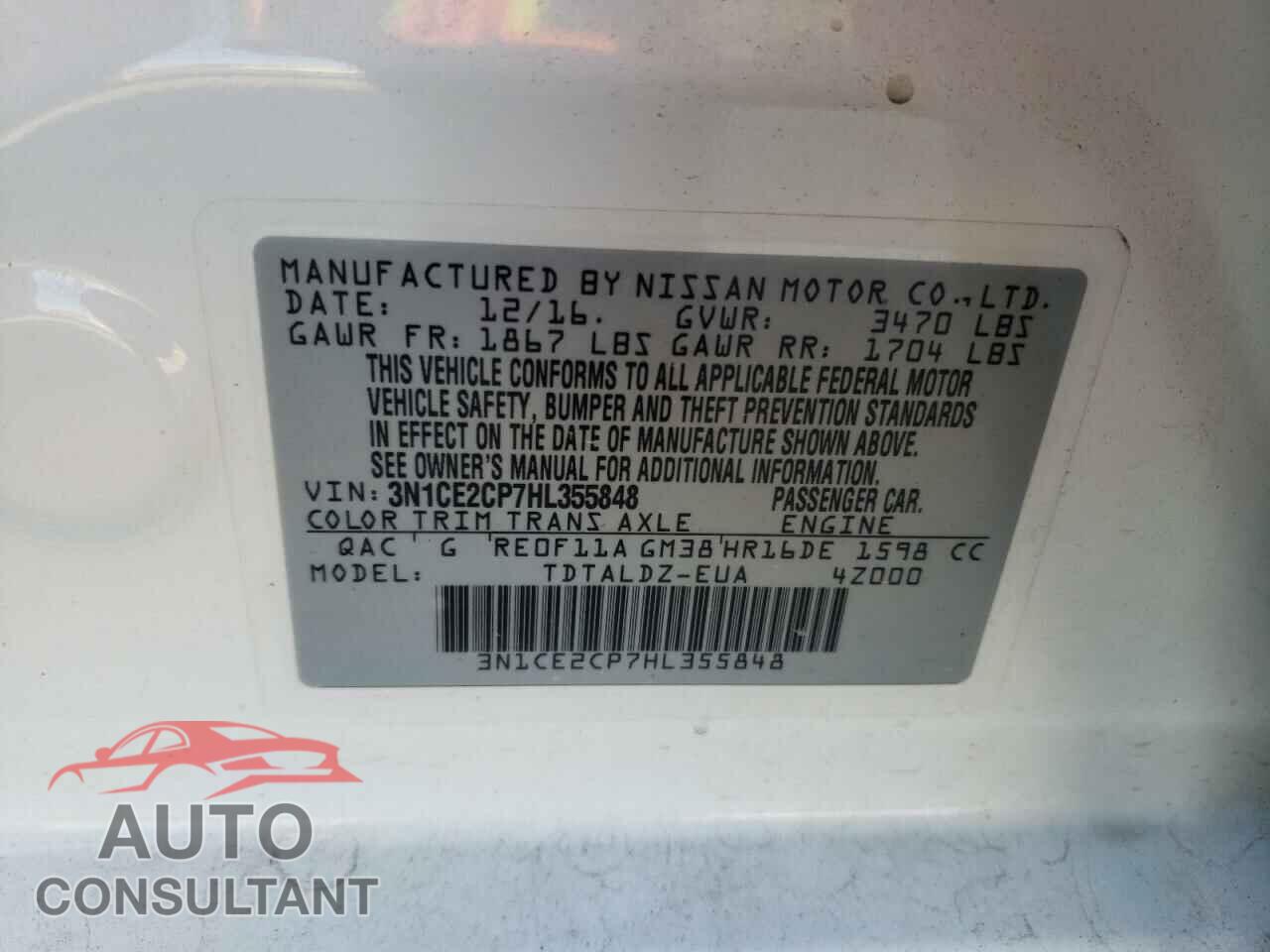 NISSAN VERSA 2017 - 3N1CE2CP7HL355848