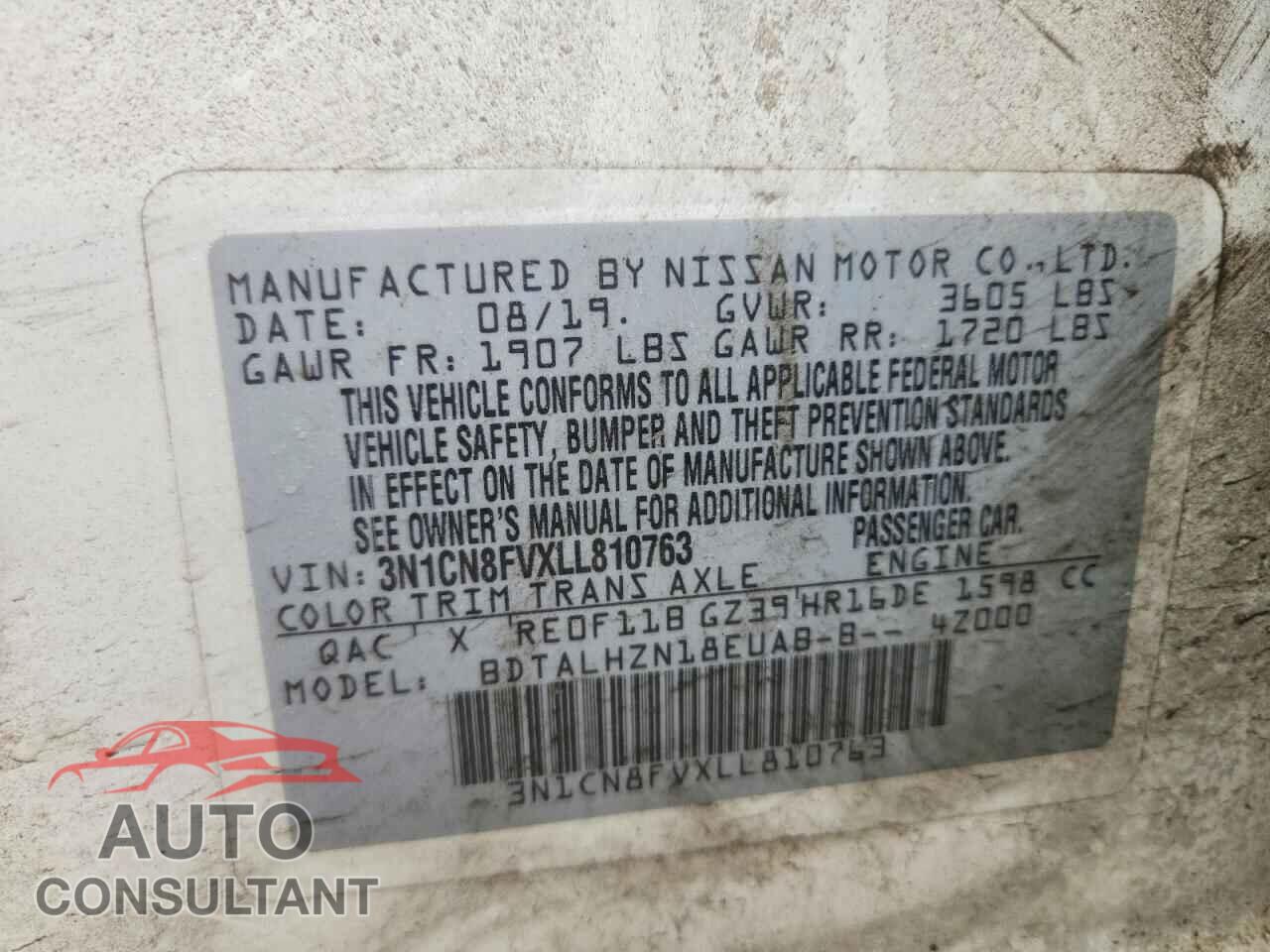 NISSAN VERSA 2020 - 3N1CN8FVXLL810763