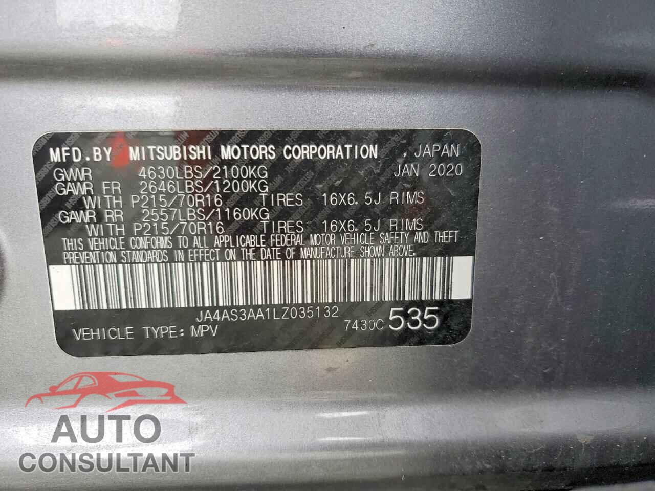 MITSUBISHI ECLIPSE 2020 - JA4AS3AA1LZ035132