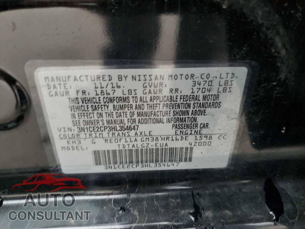 NISSAN VERSA 2017 - 3N1CE2CP3HL354647