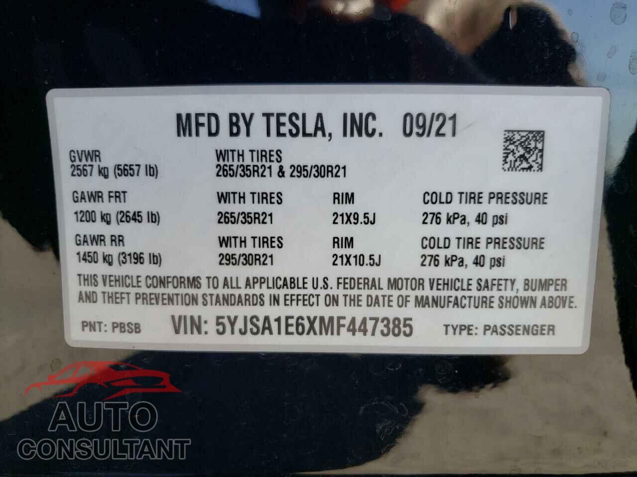 TESLA MODEL S 2021 - 5YJSA1E6XMF447385