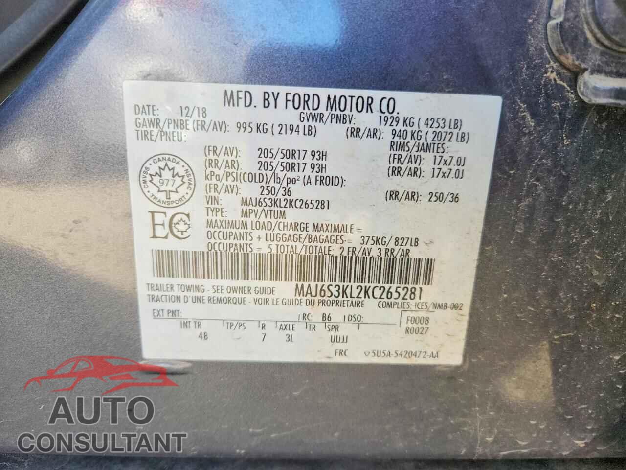 FORD ECOSPORT 2019 - MAJ6S3KL2KC265281