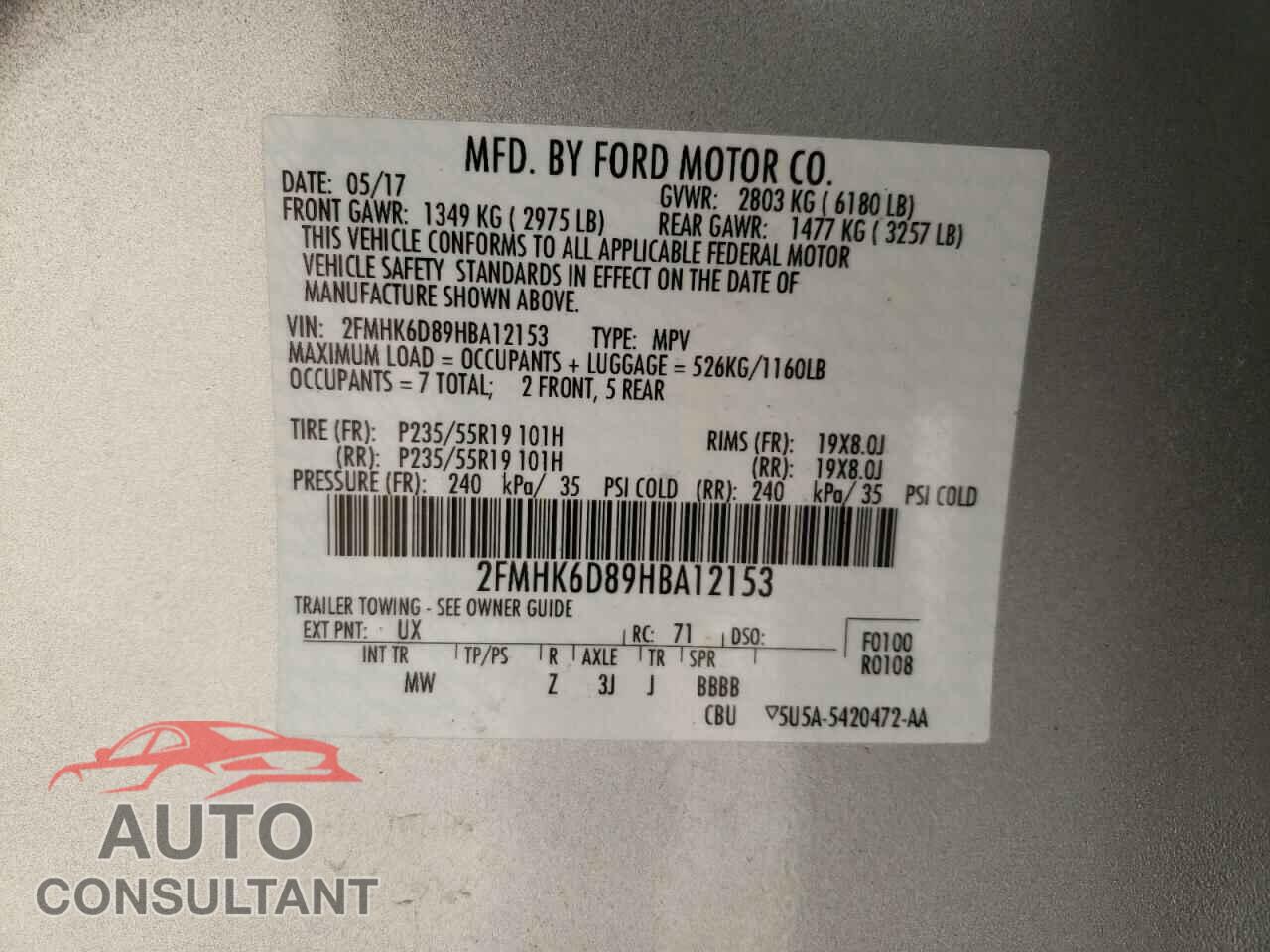 FORD FLEX 2017 - 2FMHK6D89HBA12153