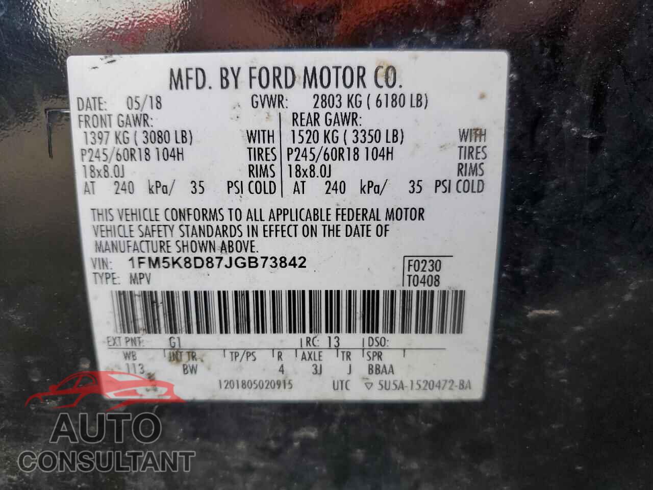 FORD EXPLORER 2018 - 1FM5K8D87JGB73842