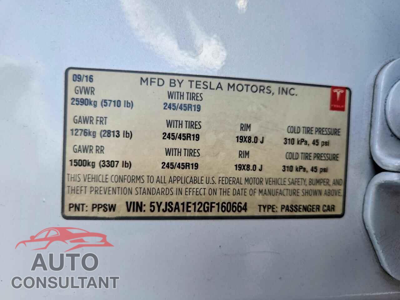 TESLA MODEL S 2016 - 5YJSA1E12GF160664