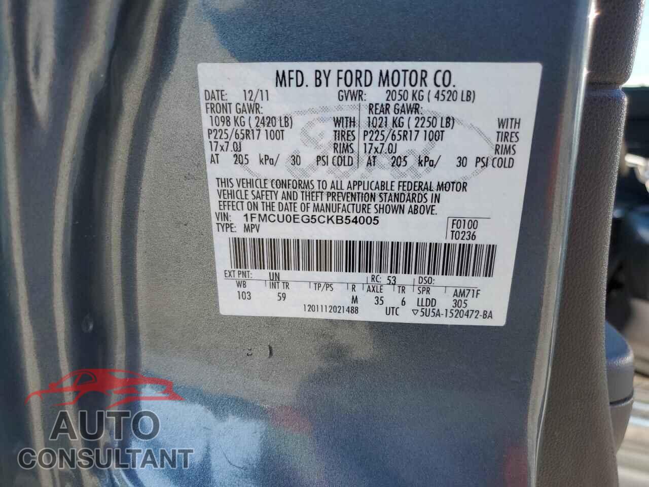 FORD ESCAPE 2012 - 1FMCU0EG5CKB54005