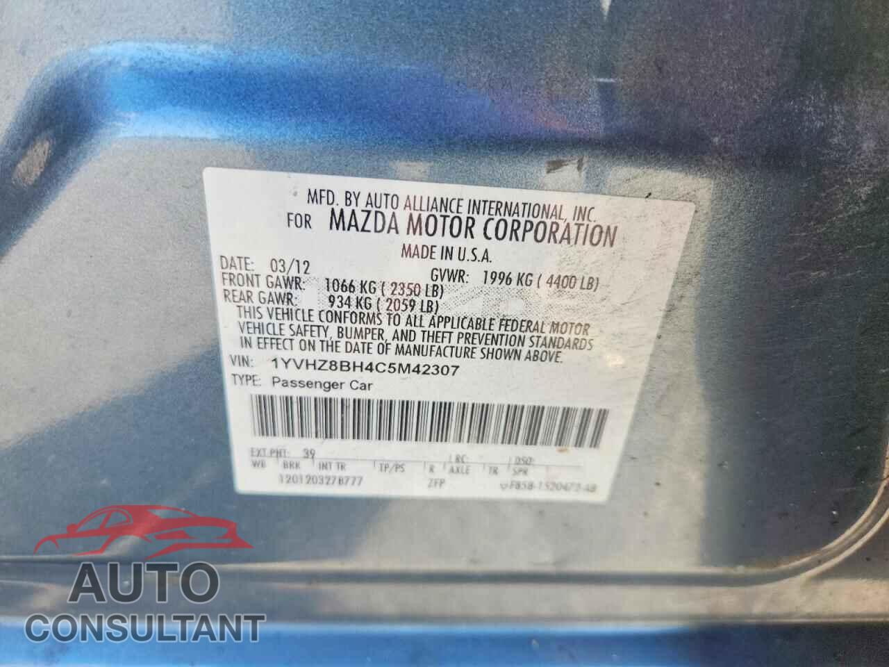 MAZDA 6 2012 - 1YVHZ8BH4C5M42307