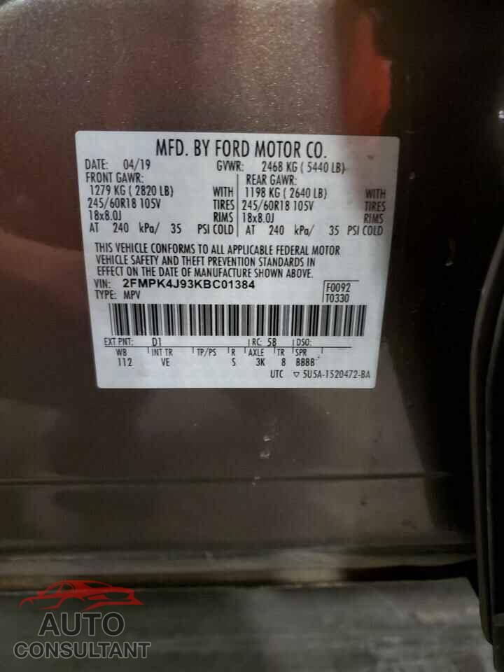 FORD EDGE 2019 - 2FMPK4J93KBC01384