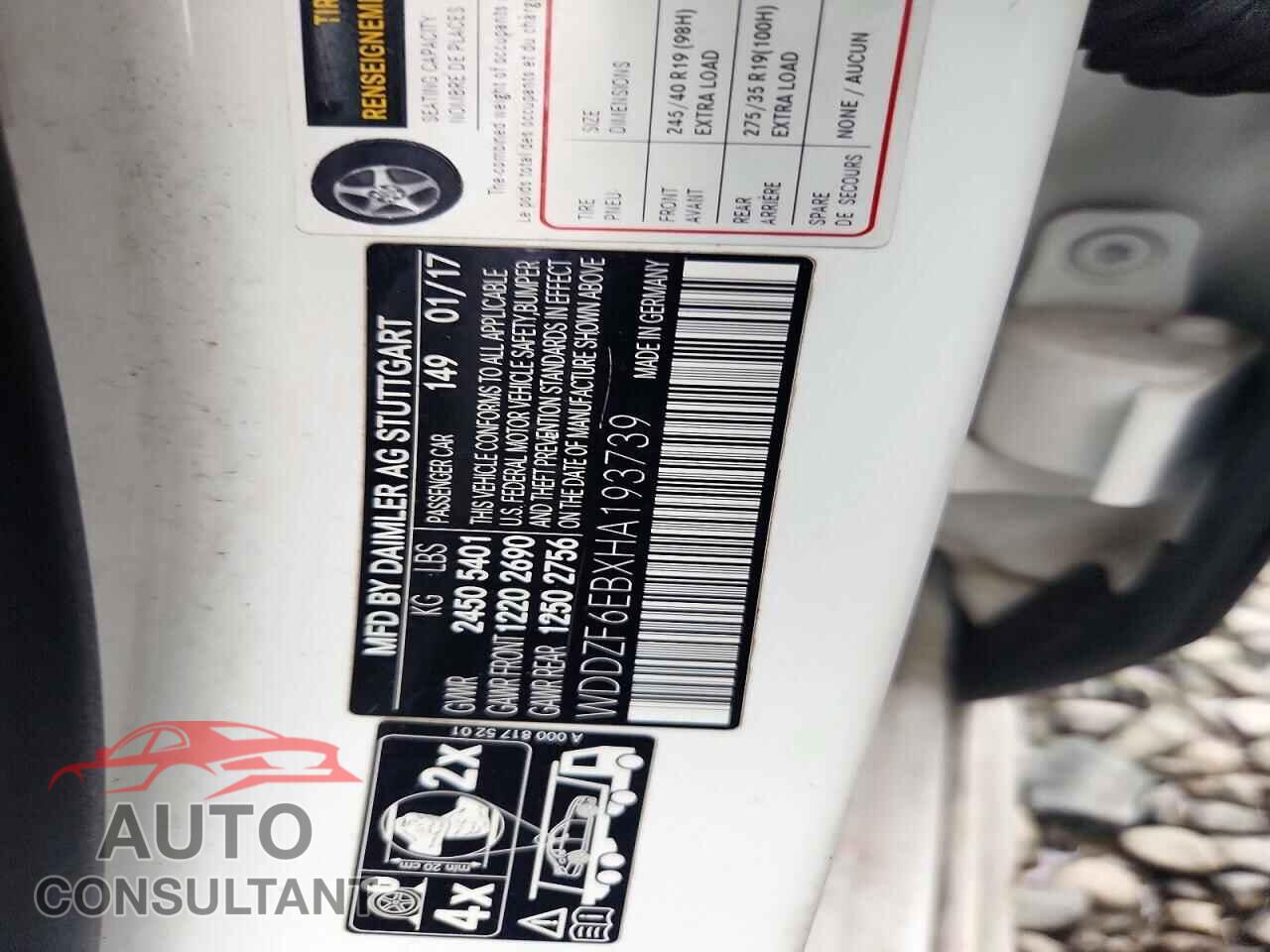 MERCEDES-BENZ E-CLASS 2017 - WDDZF6EBXHA193739