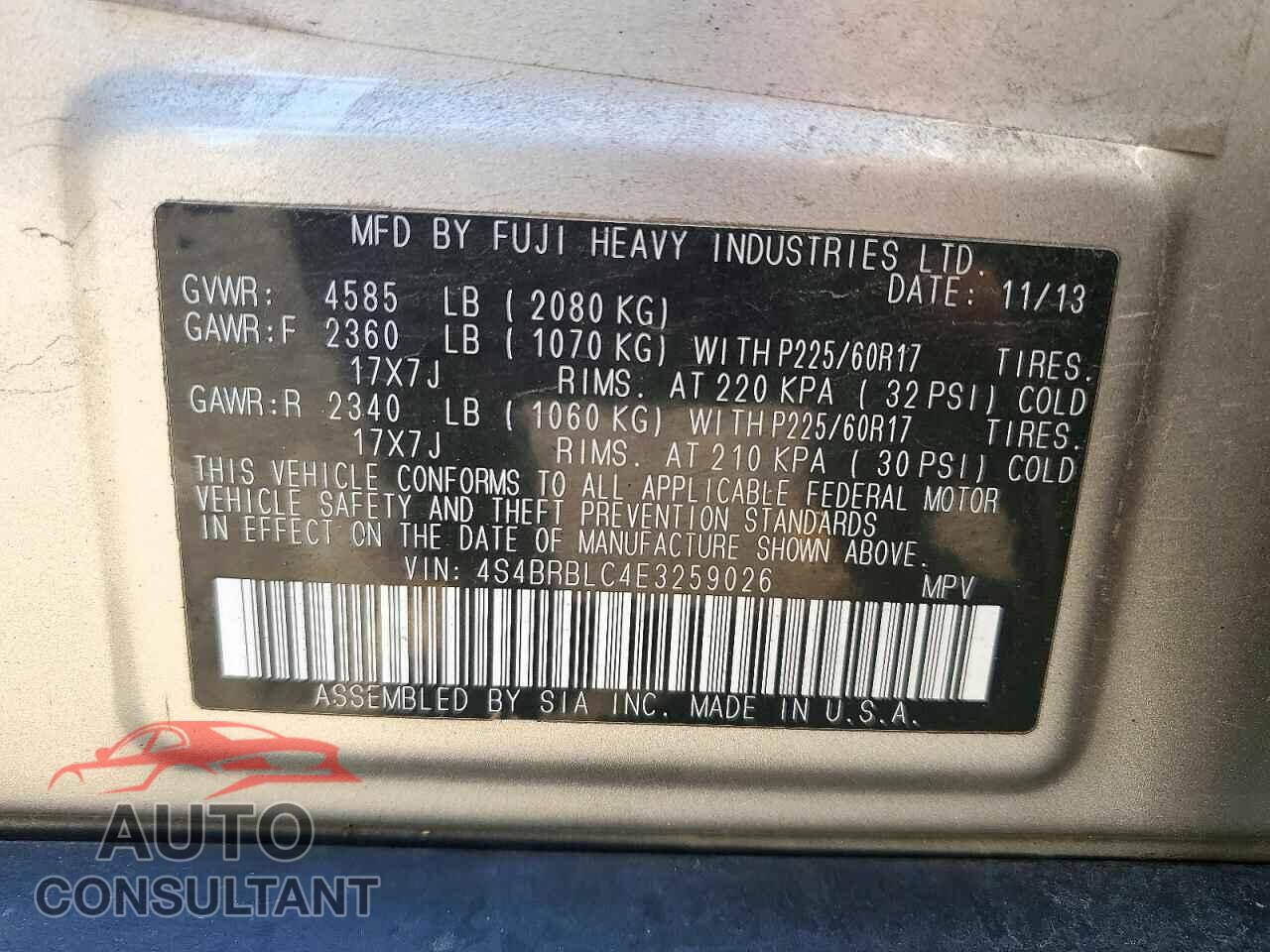 SUBARU OUTBACK 2014 - 4S4BRBLC4E3259026