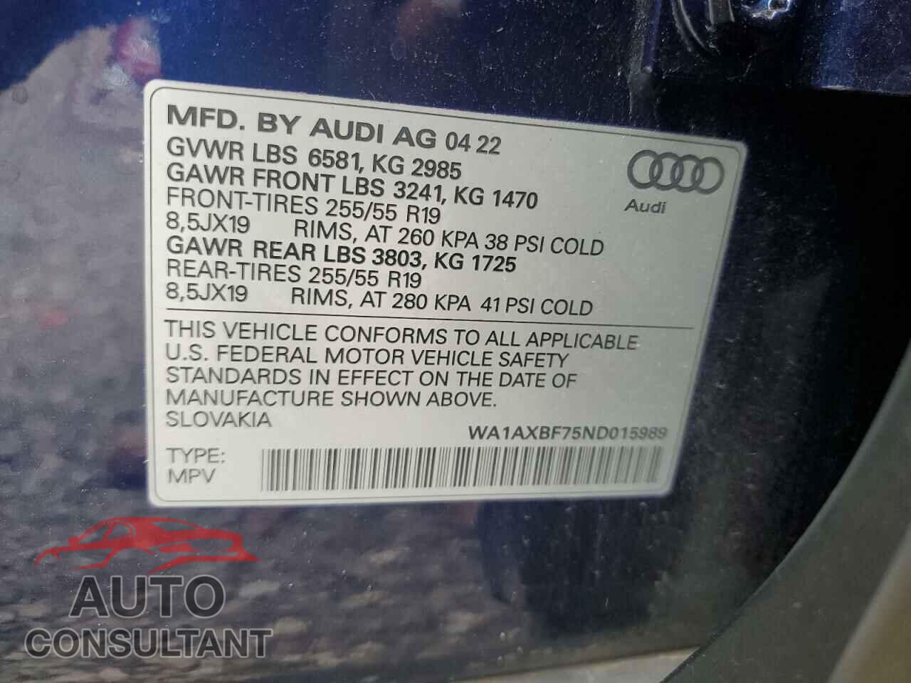 AUDI Q7 2022 - WA1AXBF75ND015989