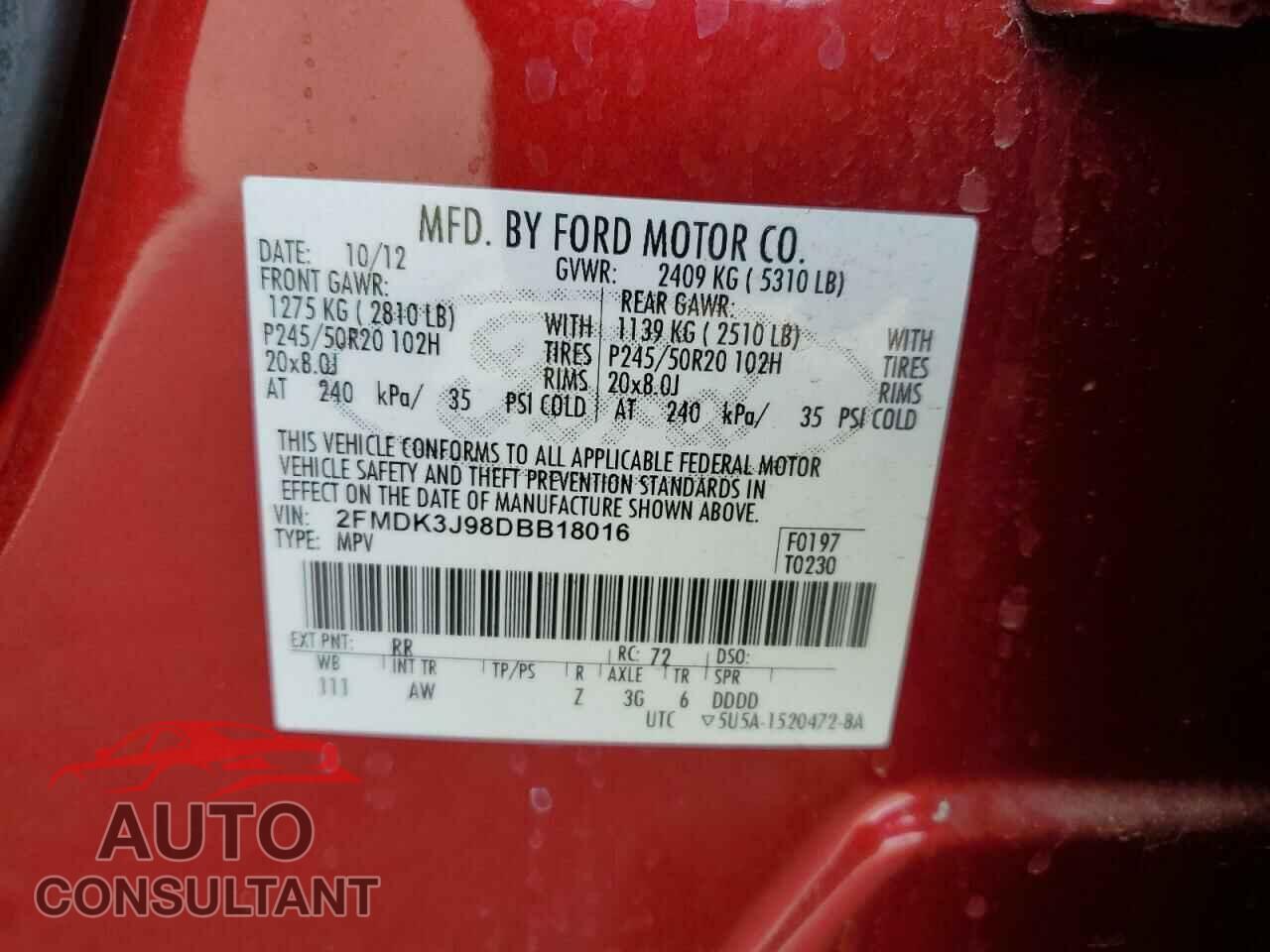 FORD EDGE 2013 - 2FMDK3J98DBB18016