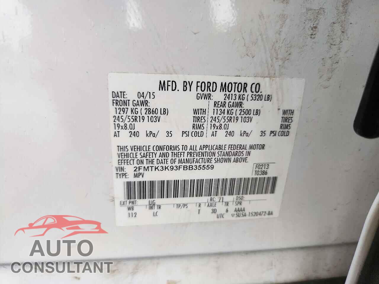 FORD EDGE 2015 - 2FMTK3K93FBB35559