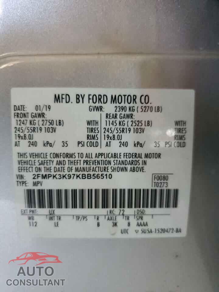 FORD EDGE 2019 - 2FMPK3K97KBB56510