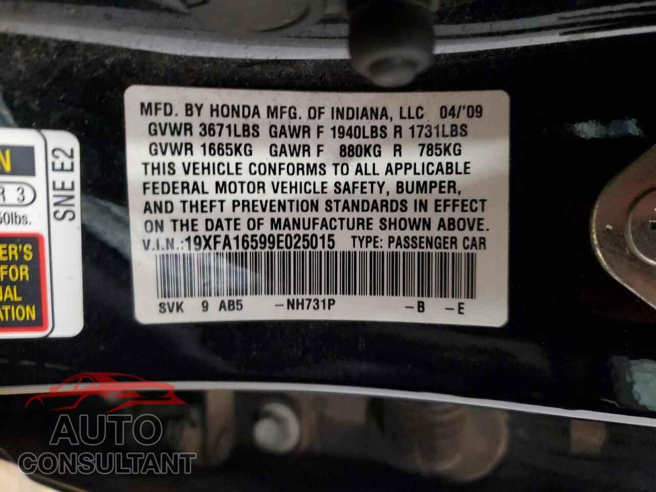 HONDA CIVIC 2009 - 19XFA16599E025015
