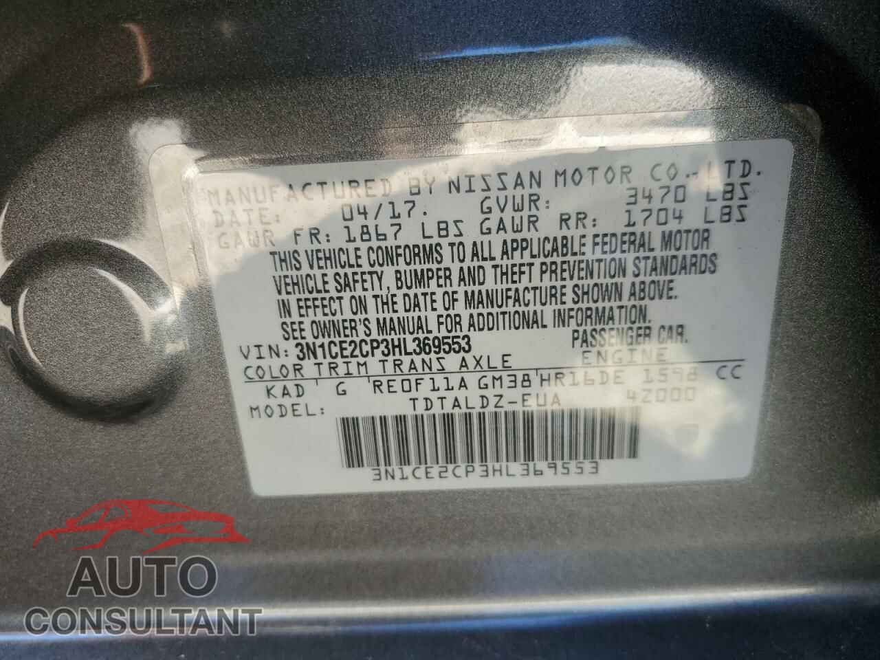 NISSAN VERSA 2017 - 3N1CE2CP3HL369553