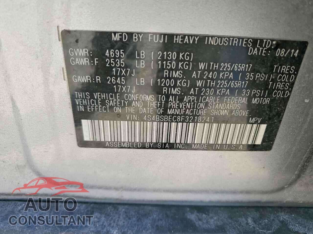 SUBARU OUTBACK 2015 - 4S4BSBEC8F3218241