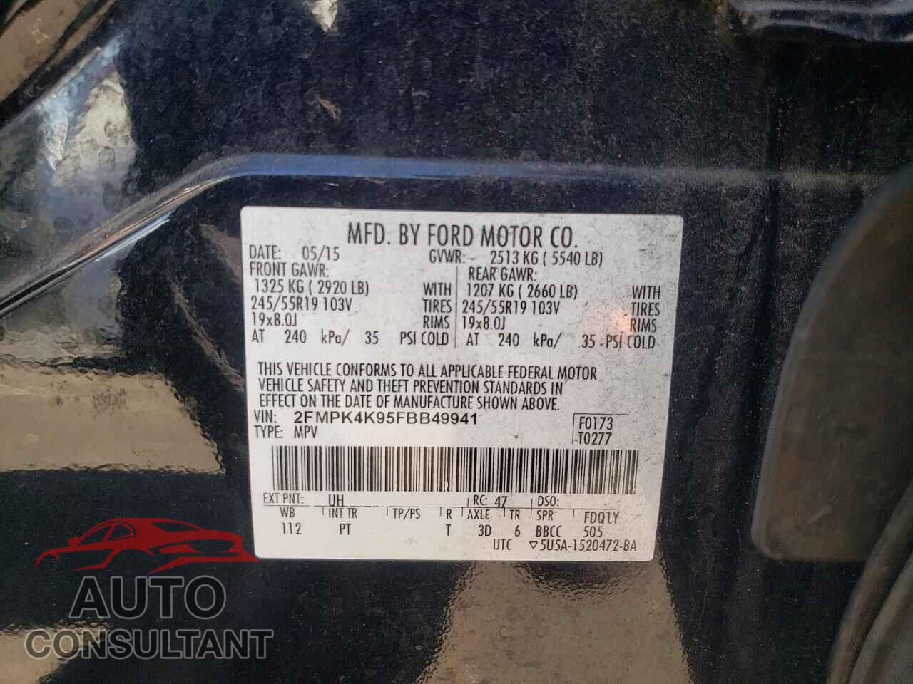 FORD EDGE 2015 - 2FMPK4K95FBB49941