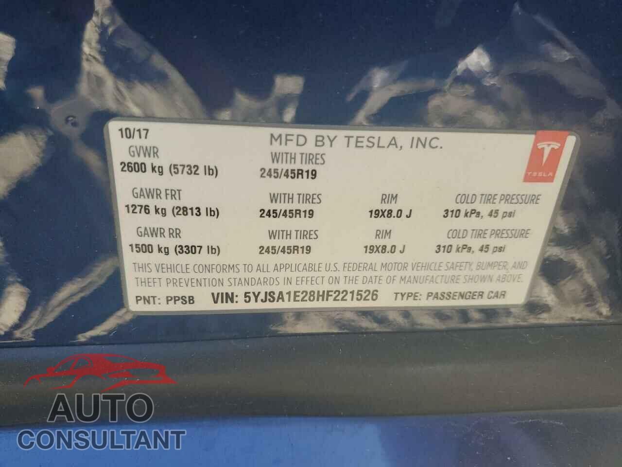 TESLA MODEL S 2017 - 5YJSA1E28HF221526