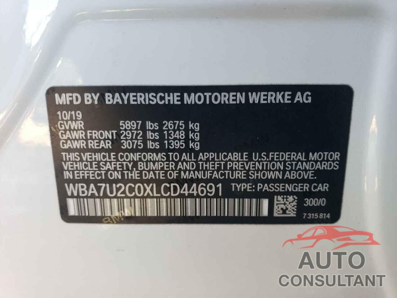 BMW 7 SERIES 2020 - WBA7U2C0XLCD44691