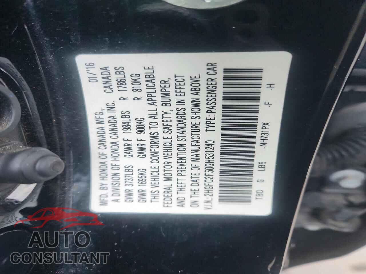 HONDA CIVIC 2016 - 2HGFC2F50GH531240