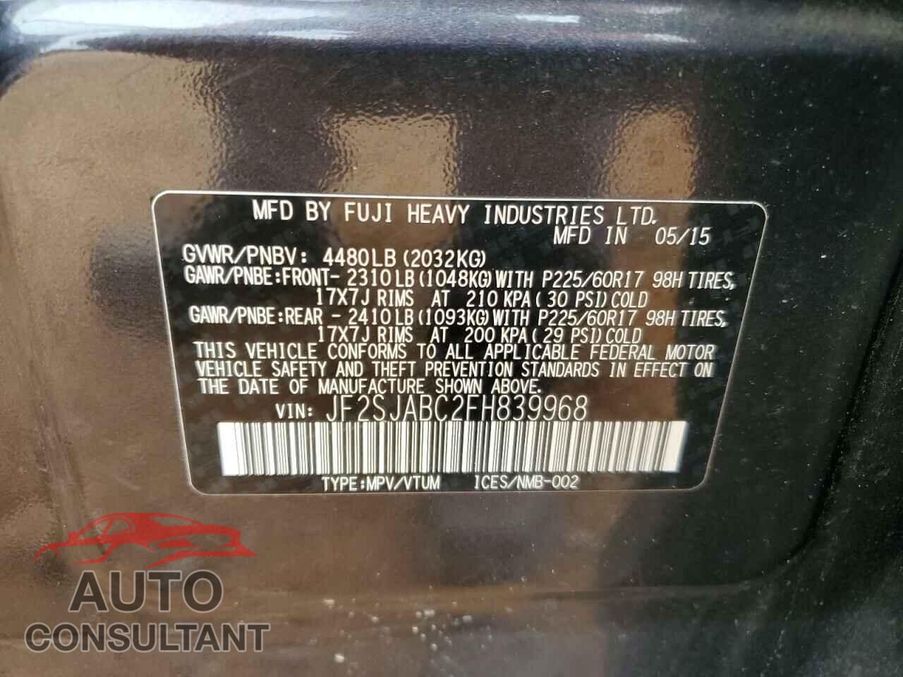 SUBARU FORESTER 2015 - JF2SJABC2FH839968