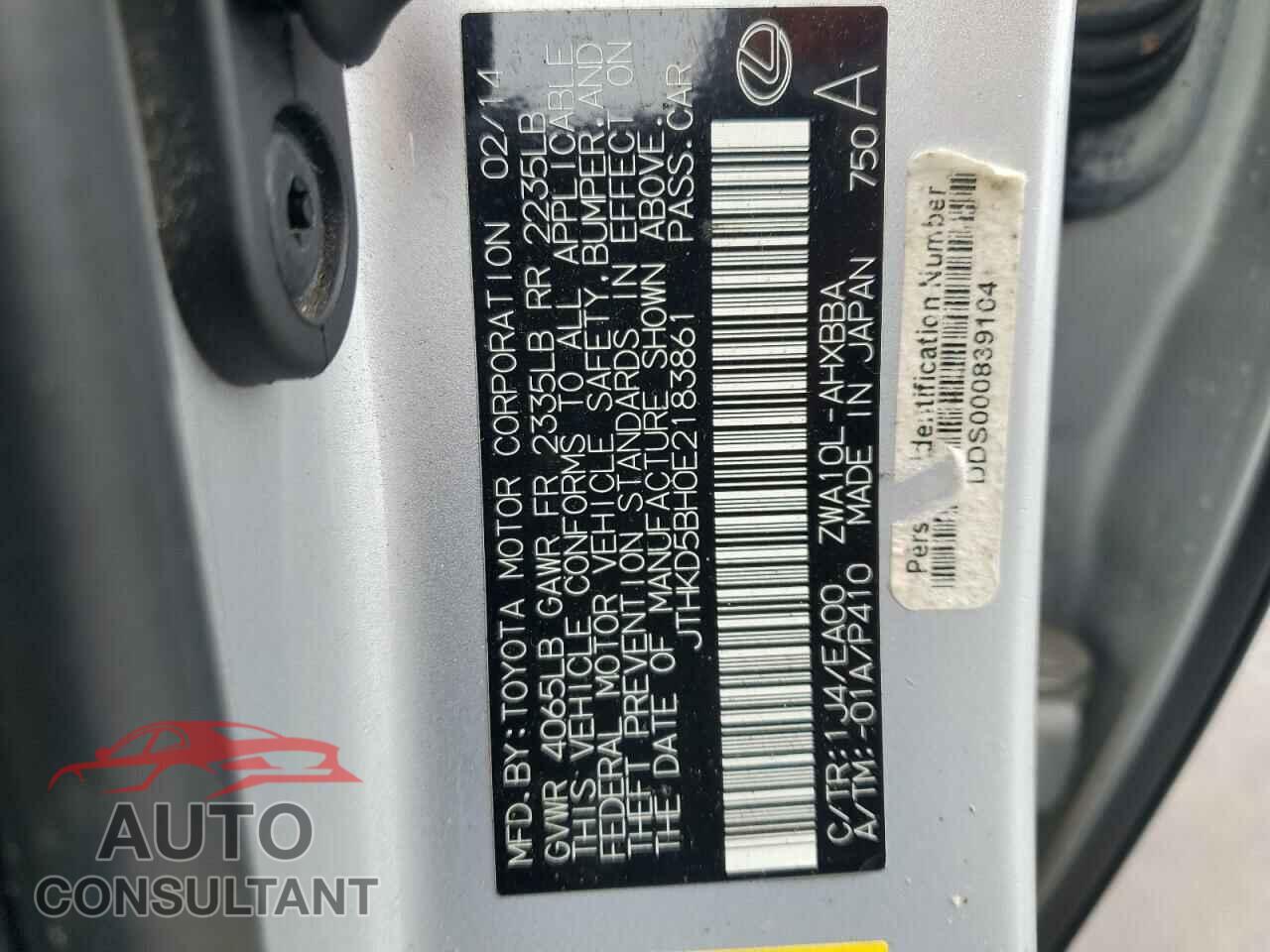 LEXUS CT 200 2014 - JTHKD5BH0E2183861
