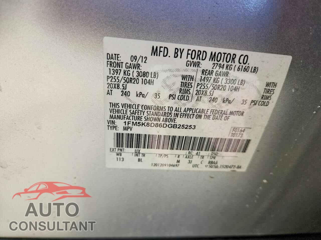FORD EXPLORER 2013 - 1FM5K8D86DGB25253