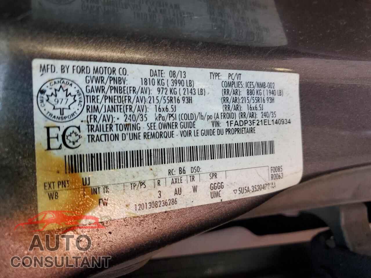 FORD FOCUS 2014 - 1FADP3F21EL140934