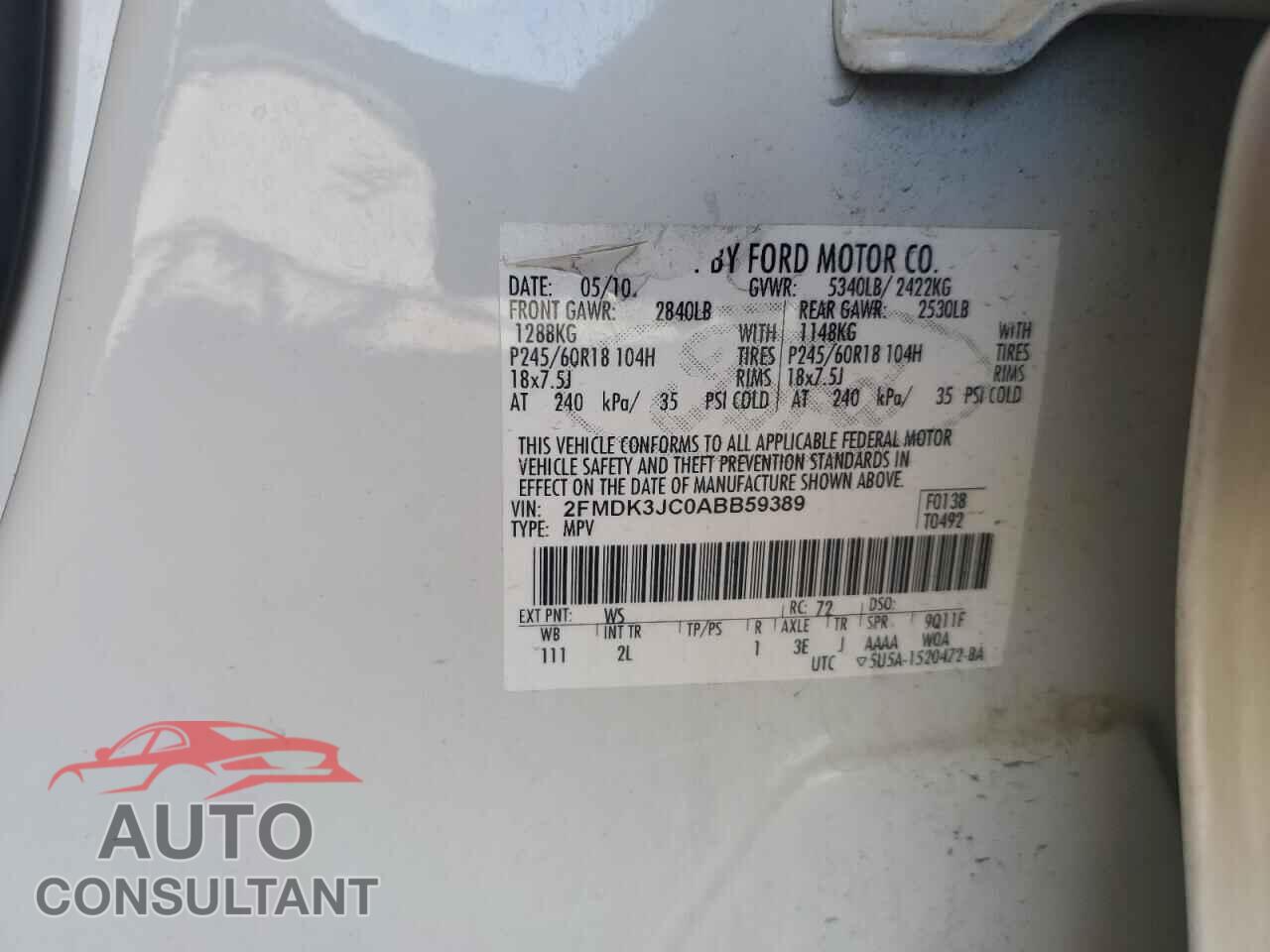 FORD EDGE 2010 - 2FMDK3JC0ABB59389