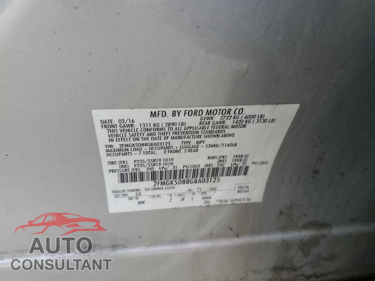 FORD FLEX 2016 - 2FMGK5D88GBA03125