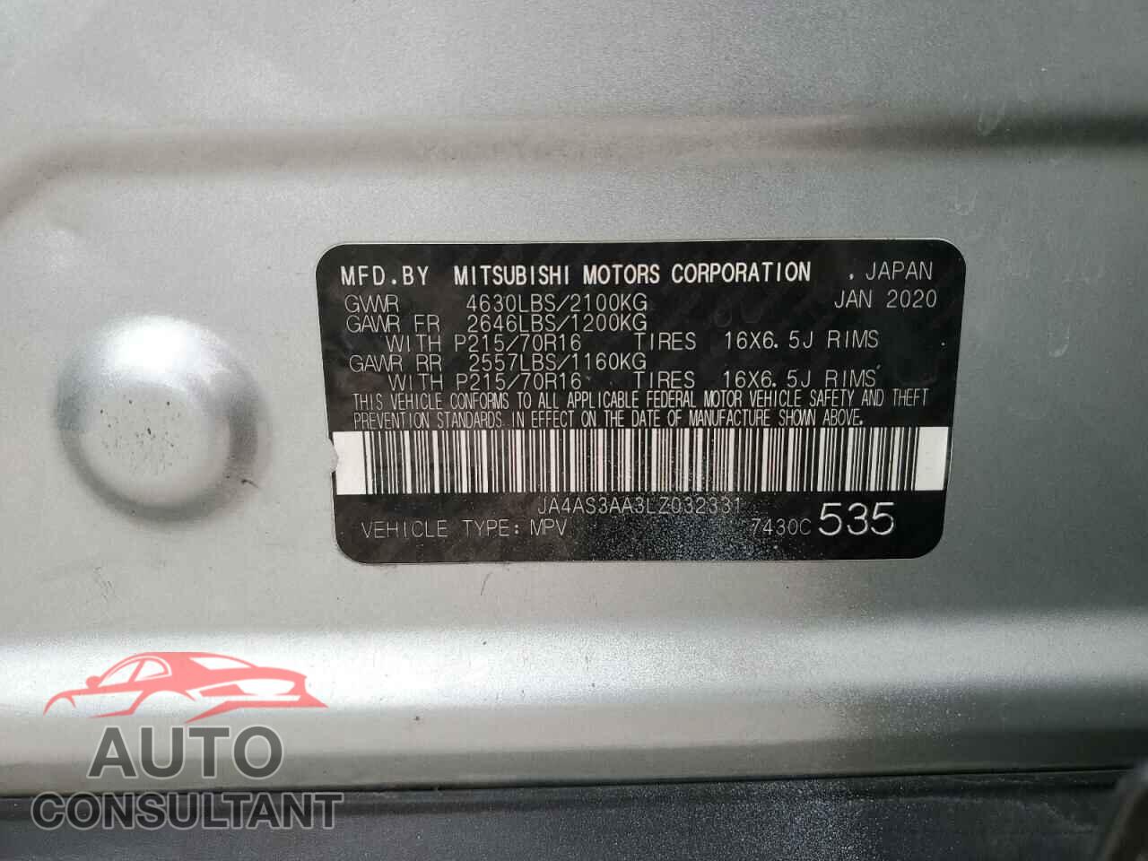 MITSUBISHI ECLIPSE 2020 - JA4AS3AA3LZ032331