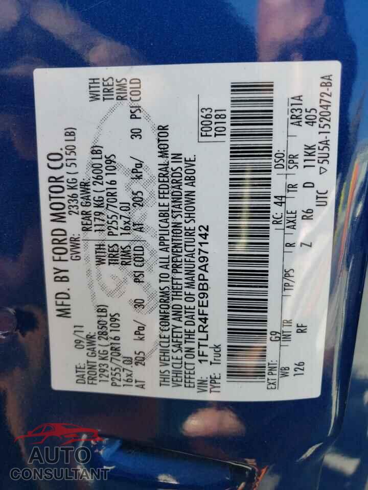 FORD RANGER 2011 - 1FTLR4FE9BPA97142
