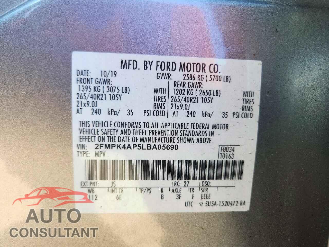 FORD EDGE 2020 - 2FMPK4AP5LBA05690