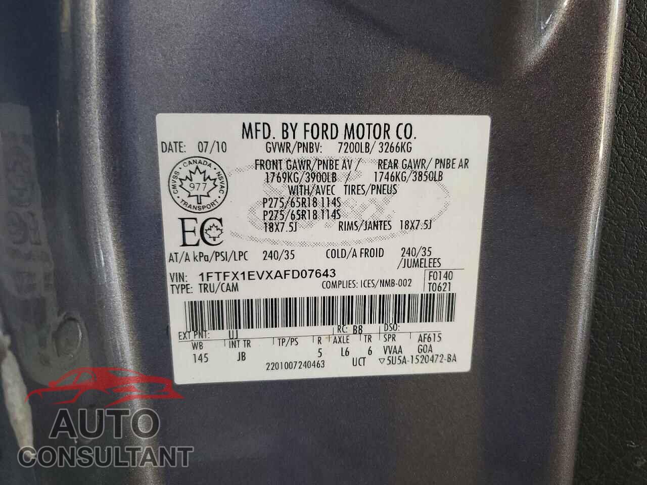 FORD F150 2010 - 1FTFX1EVXAFD07643