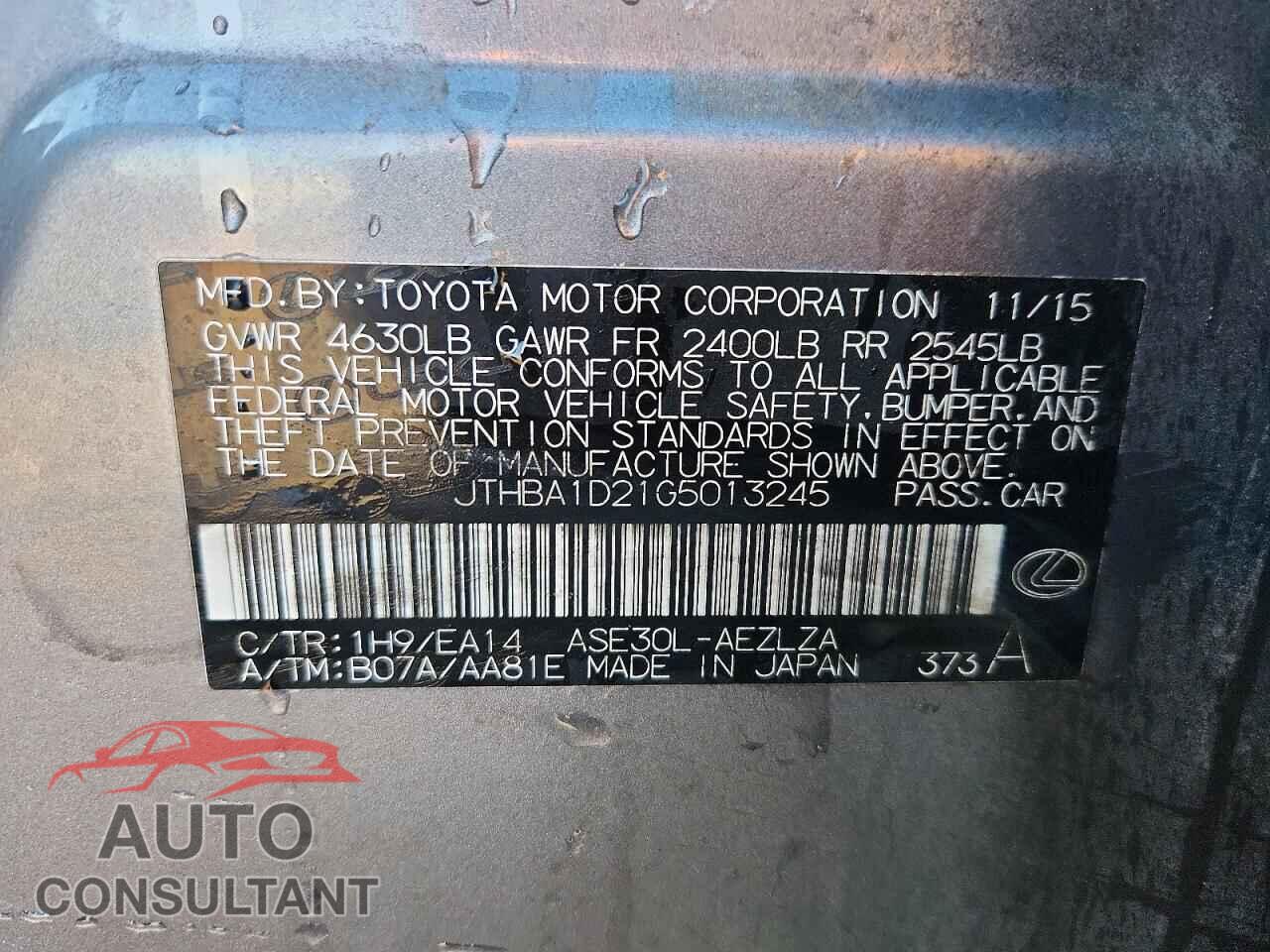 LEXUS IS 2016 - JTHBA1D21G5013245