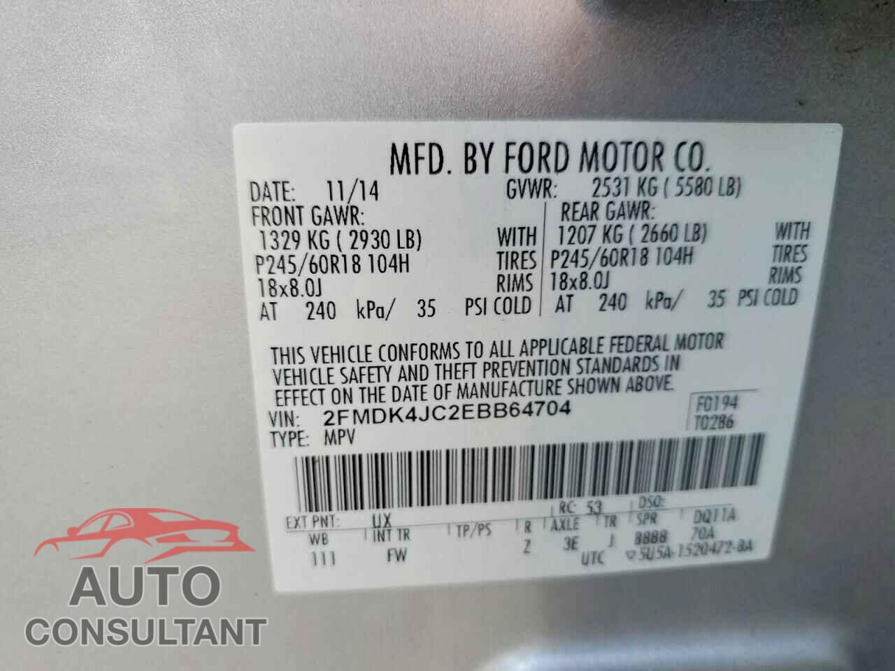 FORD EDGE 2014 - 2FMDK4JC2EBB64704