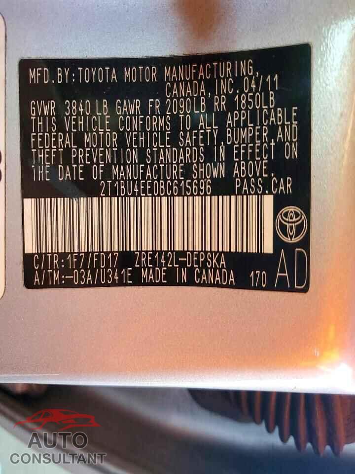 TOYOTA COROLLA 2011 - 2T1BU4EE0BC615696