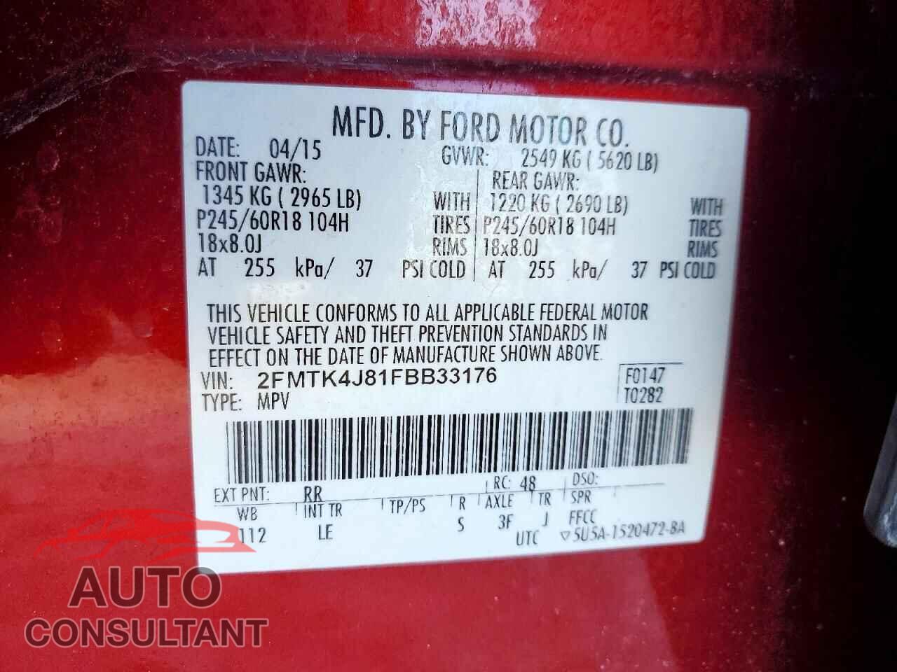 FORD EDGE 2015 - 2FMTK4J81FBB33176