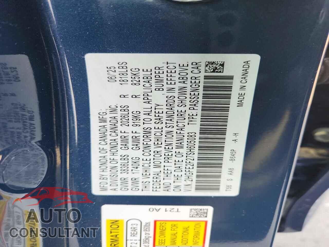 HONDA CIVIC 2025 - 2HGFE2F27SH605083