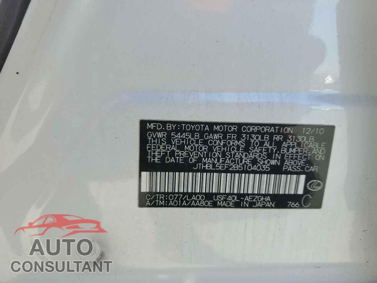 LEXUS LS460 2011 - JTHBL5EF2B5104035