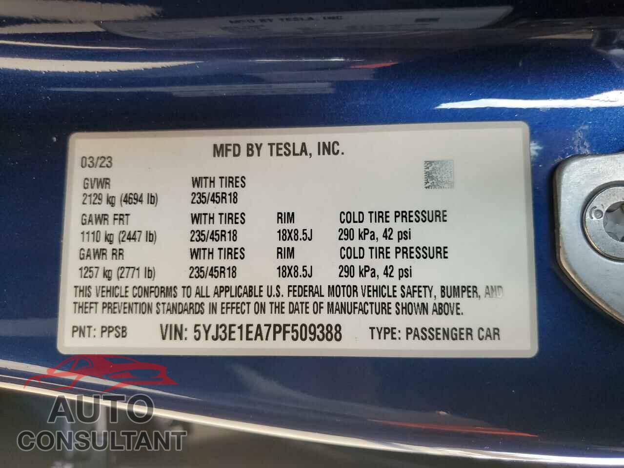TESLA MODEL 3 2023 - 5YJ3E1EA7PF509388