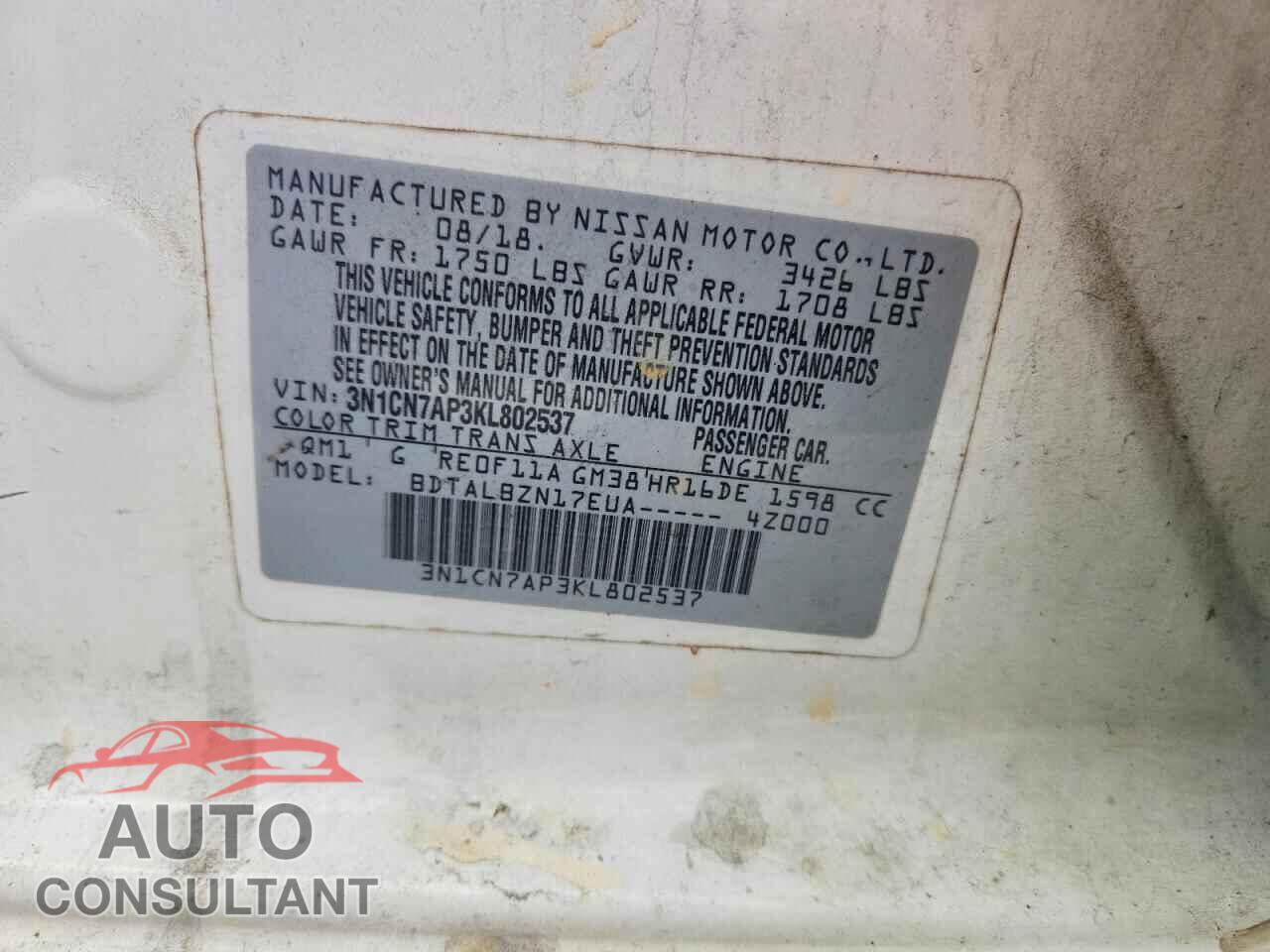 NISSAN VERSA 2019 - 3N1CN7AP3KL802537