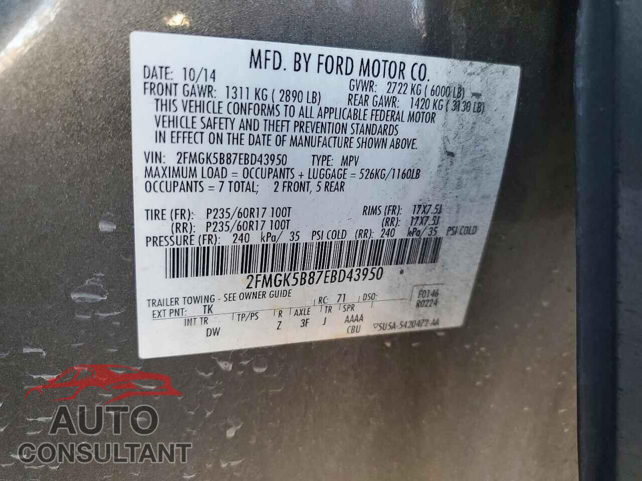 FORD FLEX 2014 - 2FMGK5B87EBD43950