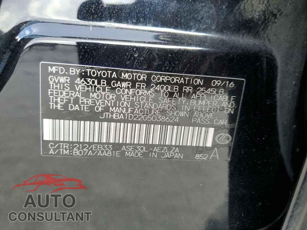 LEXUS IS 2016 - JTHBA1D22G5038624
