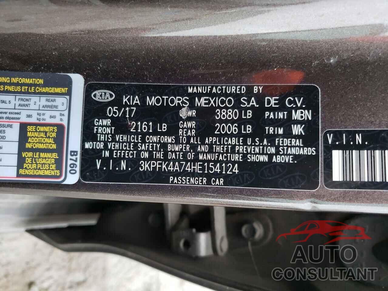 KIA FORTE 2017 - 3KPFK4A74HE154124