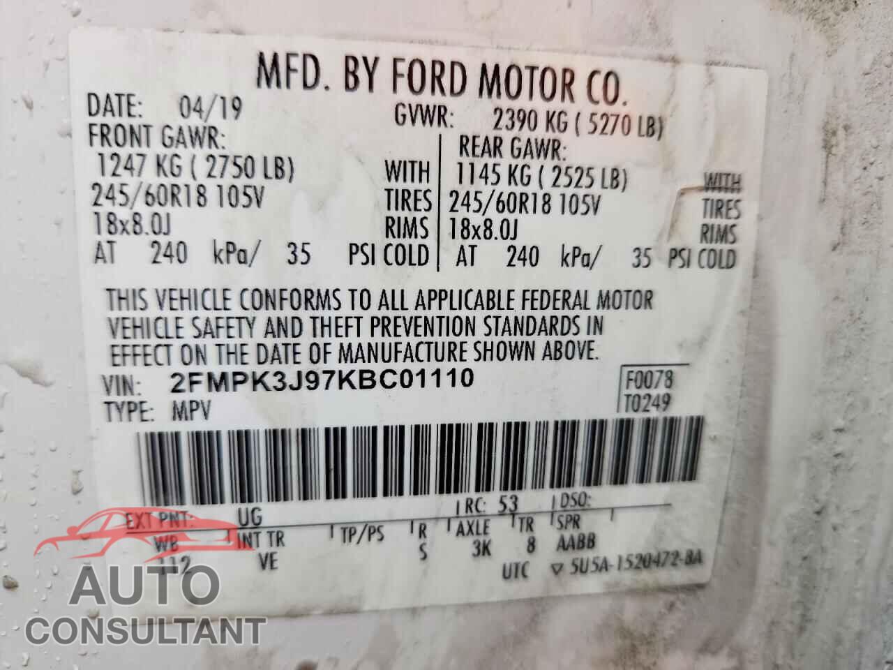 FORD EDGE 2019 - 2FMPK3J97KBC01110