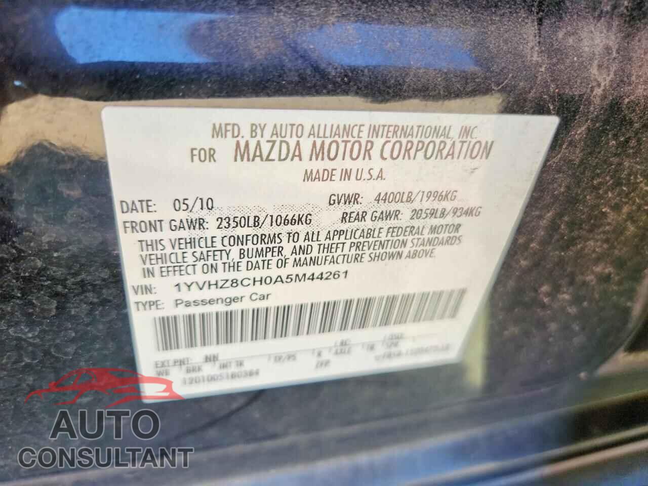 MAZDA 6 2010 - 1YVHZ8CH0A5M44261
